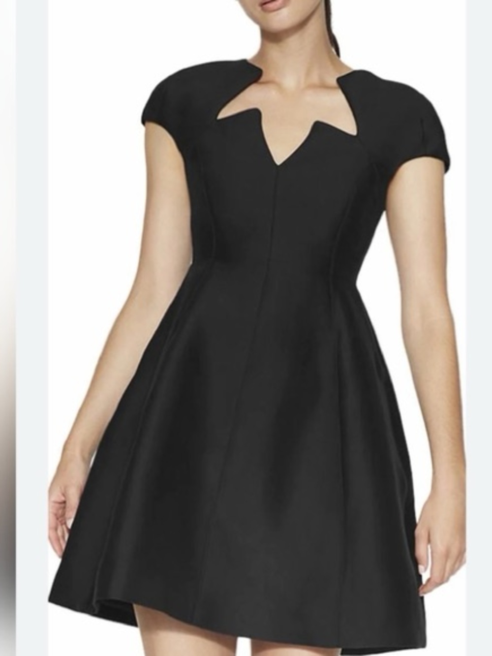 St. John Black Cap-Sleeve A-Line Mini Dress